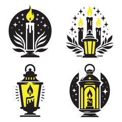 A candle lantern with light rays vector illustration.