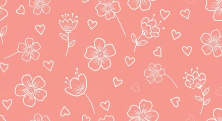Floral and Heart Pattern Pink Background Cute Flower Texture