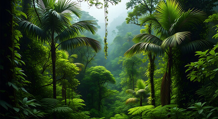 Lush Tropical Rainforest Landscape with Verdant Greenery vibrant rainforest scene abundant lush foliage and towering trees rainforest tropical rainforest jungle tropical jungle lush greenery green