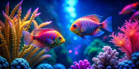 Fototapeta premium Vibrant aquatic life thrives amidst a colorful underwater reef, showcasing the beauty of marine biodiversity in a captivating scene.