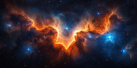 Naklejka premium Vibrant nebula illuminated by stars in deep space showcasing cosmic clouds and colors during an astral event