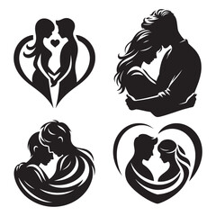 A couple are hugging each other vector silhouette