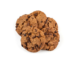 Chocolate chips cookies isolated, American biscuits, cocoa confectionery cake, sweet morsels bakery