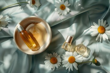 Golden wedding rings nestled on a rose bouquet with a glass of golden wine