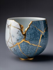 A beautifully restored ceramic cup showcasing the art of Kintsugi.