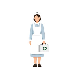 Minimalist Vector Illustration of Female Nurse with Medical Bag in Clean Modern Style in Soft Blue and White Colors