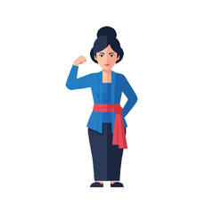 Vector Illustration of Woman in Traditional Dress with Empowered Pose in Modern Minimalist Style Bright Color Palette