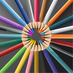 Naklejka premium Collection of vibrant colored graphite Pencils on Dark Surface