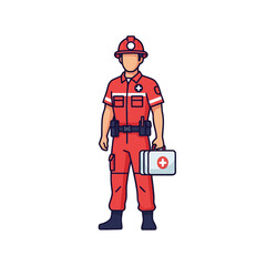 Vector Illustration of Rescue Worker in Modern Style Featuring Firefighter Uniform and Equipment