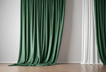 Classic green stage curtain in elegant empty room