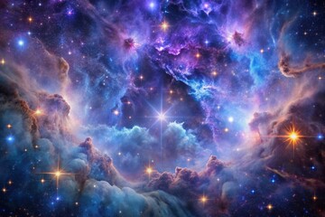 Naklejka premium A vibrant and colorful nebula glows with countless stars, creating a breathtaking cosmic spectacle in the vast expanse of the universe