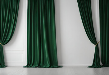 Classic green stage curtain in elegant empty room