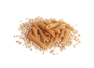 Raw Brown Pasta, Wholegrain Penne, Dry Whole Grain Noodle, Raw Spelt Macaroni, Healthy Italy Food