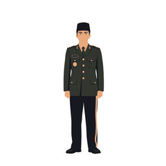 Vector Illustration of Military Officer in Formal Uniform in Minimalist Modern Style with Dark Green and Black Colors