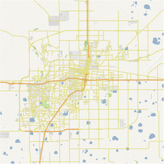Map of Amarillo in Texas in a normal road map style. Contains layered vector with roads water, parks, etc.