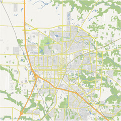 Map of Denton in Texas in a normal road map style. Contains layered vector with roads water, parks, etc.