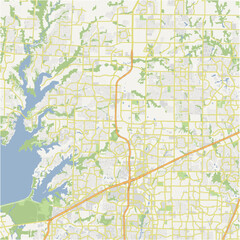 Map of Frisco in Texas in a normal road map style. Contains layered vector with roads water, parks, etc.