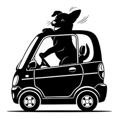 Funny Dog Driving Chinese Mini Car Silhouette, Cute Animal Vehicle Clipart on White Background for T-Shirt Design