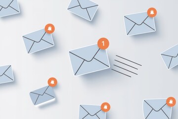 Numerous email envelope icons with notification bells and digital counter