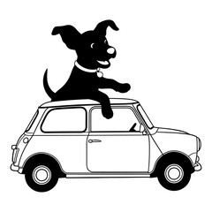 Funny Dog Driving Chinese Mini Car Silhouette, Cute Animal Vehicle Clipart on White Background for T-Shirt Design