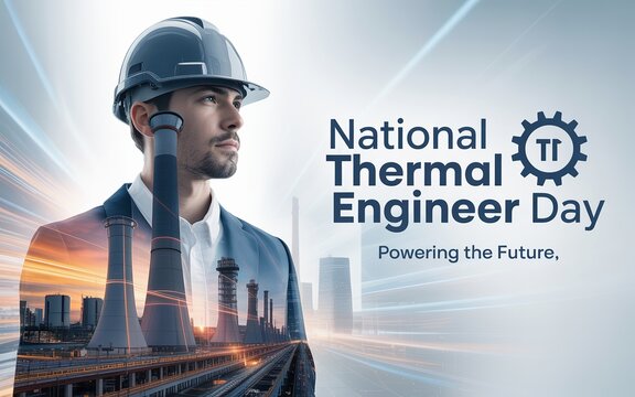 National Thermal Engineer Day, Focused engineer in hardhat symbolizes energy solutions and modern development.