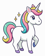 Cute unicorn cartoon drawing vector illustration for kids and fantasy lovers graphic design element