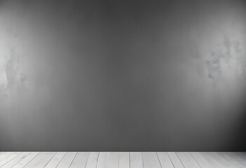 Empty black wall with white wooden floor background