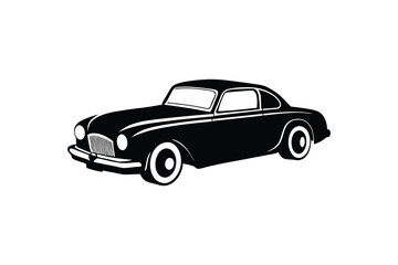 Obraz premium Elegant Vintage Car Illustration in Black and White Silhouette Style Showcasing Classic Automotive Design and Timeless Appeal on a Clean Background silhouette