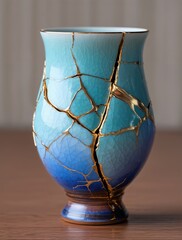 A beautifully repaired ceramic vase showcasing the Japanese art of Kintsugi.
