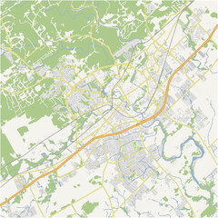 Map of New Braunfels in Texas in a normal road map style. Contains layered vector with roads water, parks, etc.