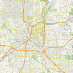 Naklejka premium Map of San Antonio Center in Texas in a normal road map style. Contains layered vector with roads water, parks, etc.