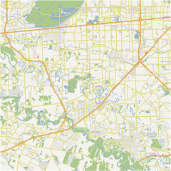 Fototapeta premium Map of Sugar Land in Texas in a normal road map style. Contains layered vector with roads water, parks, etc.