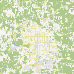 Map of Tyler in Texas in a normal road map style. Contains layered vector with roads water, parks, etc.