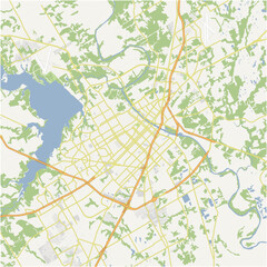 Map of Waco in Texas in a normal road map style. Contains layered vector with roads water, parks, etc.