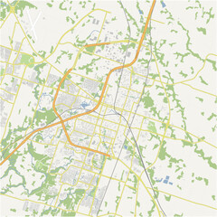 Map of Temple in Texas in a normal road map style. Contains layered vector with roads water, parks, etc.