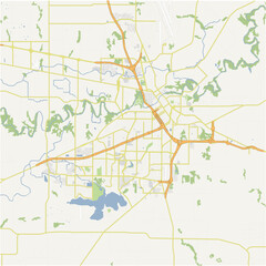 Map of Wichita Falls in Texas in a normal road map style. Contains layered vector with roads water, parks, etc.