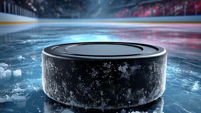 Hockey puck on ice