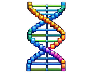  Pixel Art DNA Icon with Twisted Ladder Shape and Retro Color Scheme, 8-Bit Science Style, Transparent Background PNG