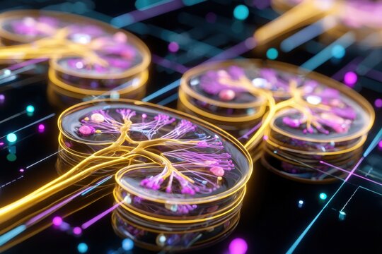 3D Nephrotic Syndrome label above swollen kidney illustration with protein leakage visual with copy space. Soft light.