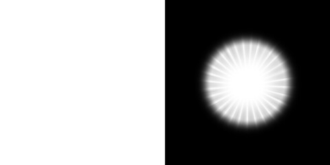 White glowing light effects on transparent and black backgrounds
