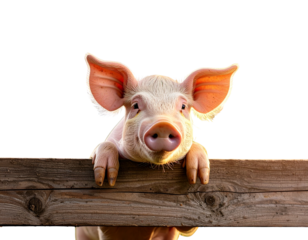  Funny Pig Peeking Over Wooden Fence, Whimsical Expression and Floppy Ears