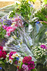 bouquets of flowers on the grave of poet A.S. Pushkin