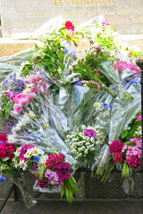 bouquets of flowers on the grave of poet A.S. Pushkin