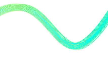 Glowing green wave of thin gradient brush strokes on transparent background

