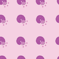 Seamless pattern with cute cartoon bug with antlers and wings. Whimsical and colorful insect character with stars. Perfect for kids’ designs, fabric prints, wallpapers
