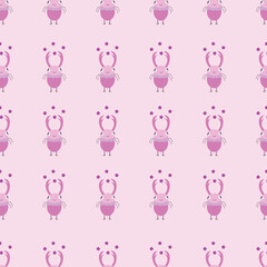 Seamless pattern with cute cartoon bug with antlers and wings. Whimsical and colorful insect character with stars. Perfect for kids’ designs, fabric prints, wallpapers