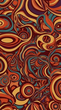 Abstract Psychedelic Pattern with Colorful Wavy Circles and Swirls in Retro Style