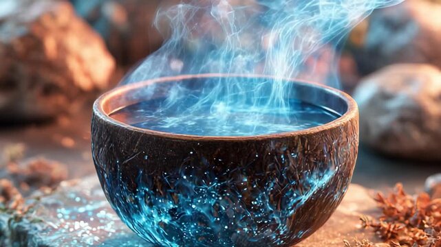 Mystical steaming potion in a bowl