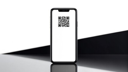 Black smartphone displaying qr code technology digital