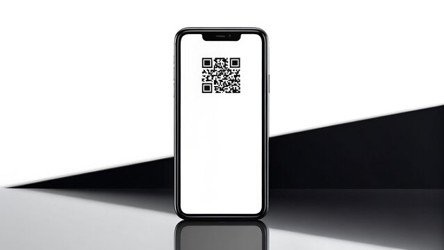 Black smartphone displaying qr code technology digital